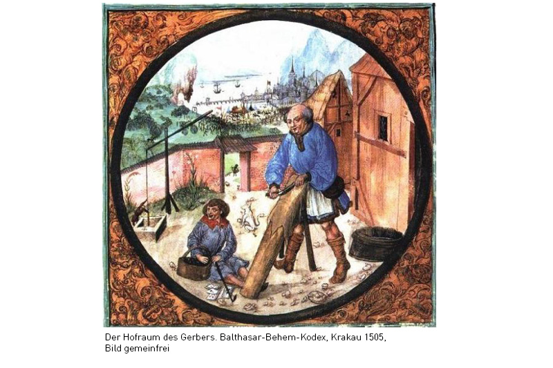 ittelalterliches Gemälde, das einen Gerber zeigt